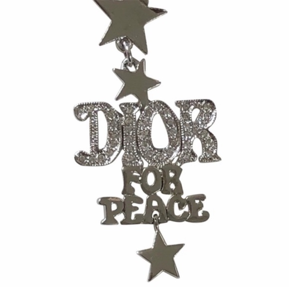 Vintage Christian Dior 70’s Silver Diamanté Crystal Dior For Peace Logo Earrings - Picture 8 of 15